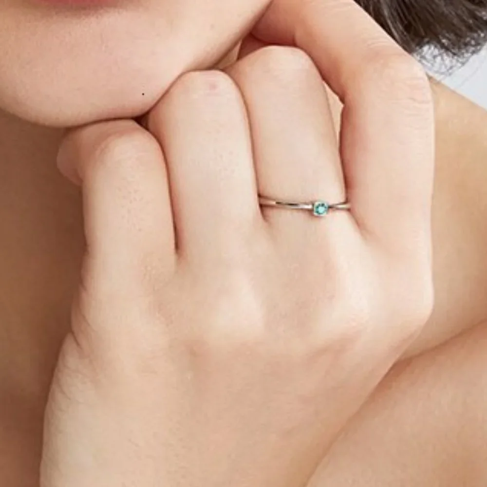 925 Silver Aqua Green Thin Ring Size 6 NWT